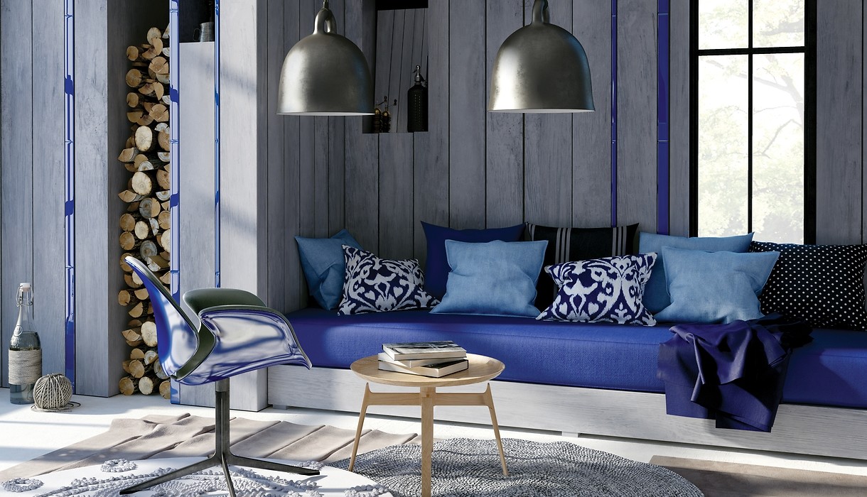 Kobaltblaues Wohnzimmer - minimalistisch