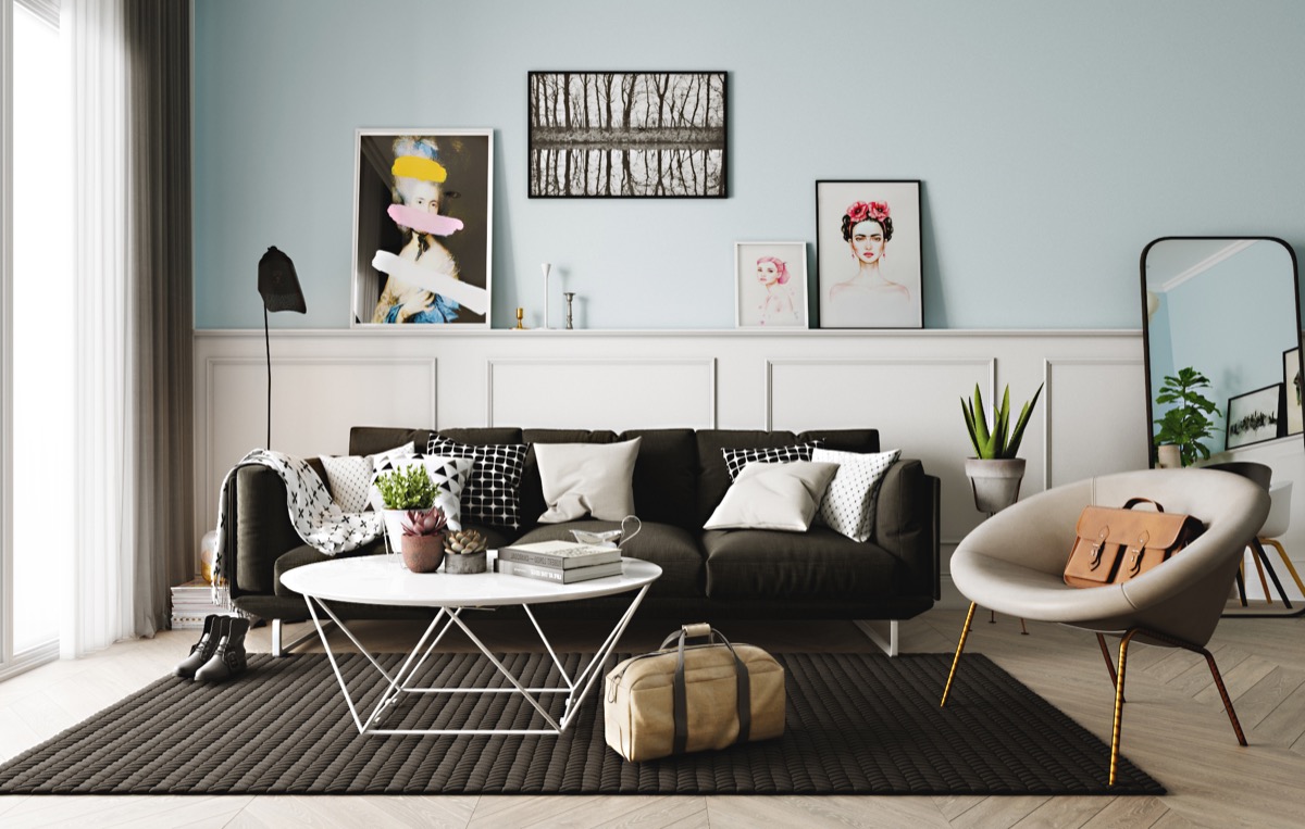 Skandinavisches Wohnzimmer mit Pastellfarben