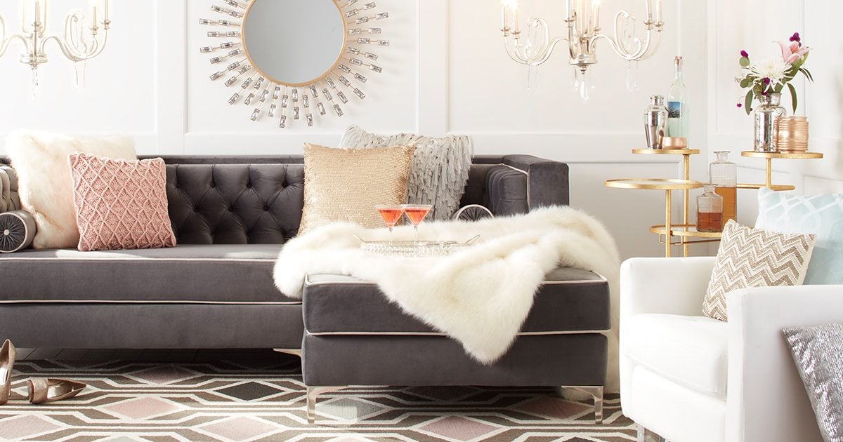 A modern, yet not minimalist glam living room