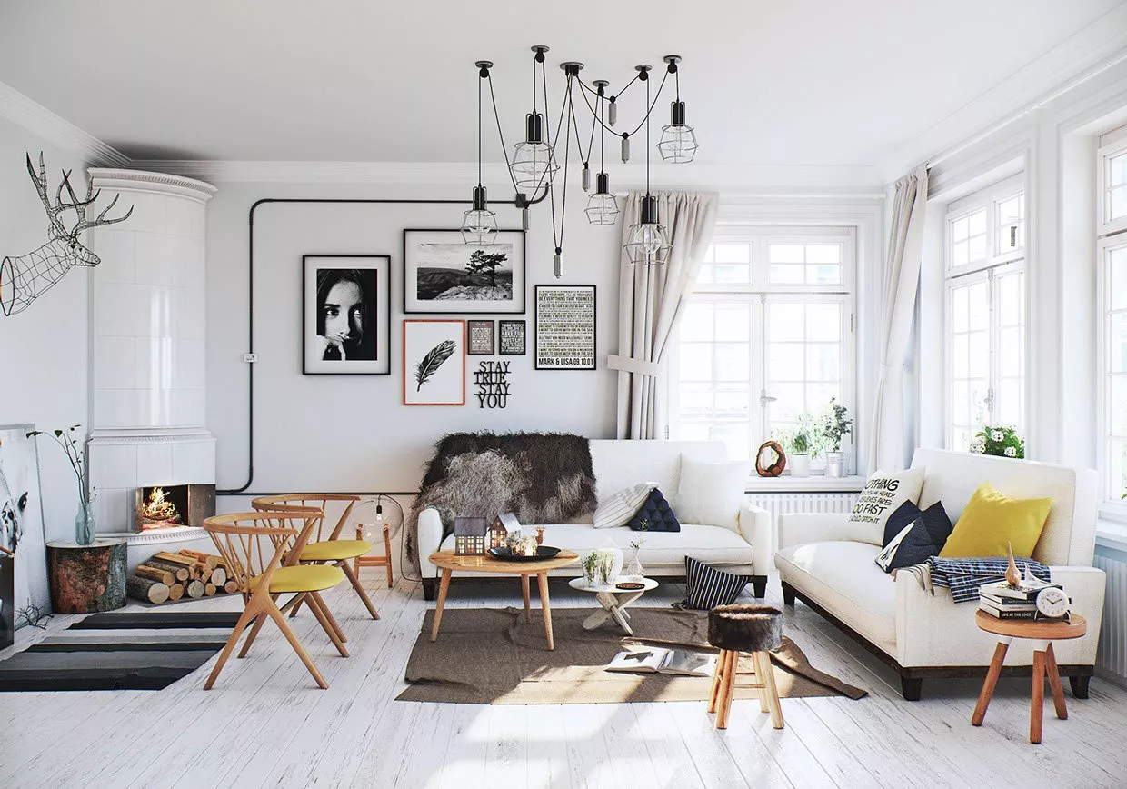 Faszinierendes Wohnzimmer im skandinavischen Stil