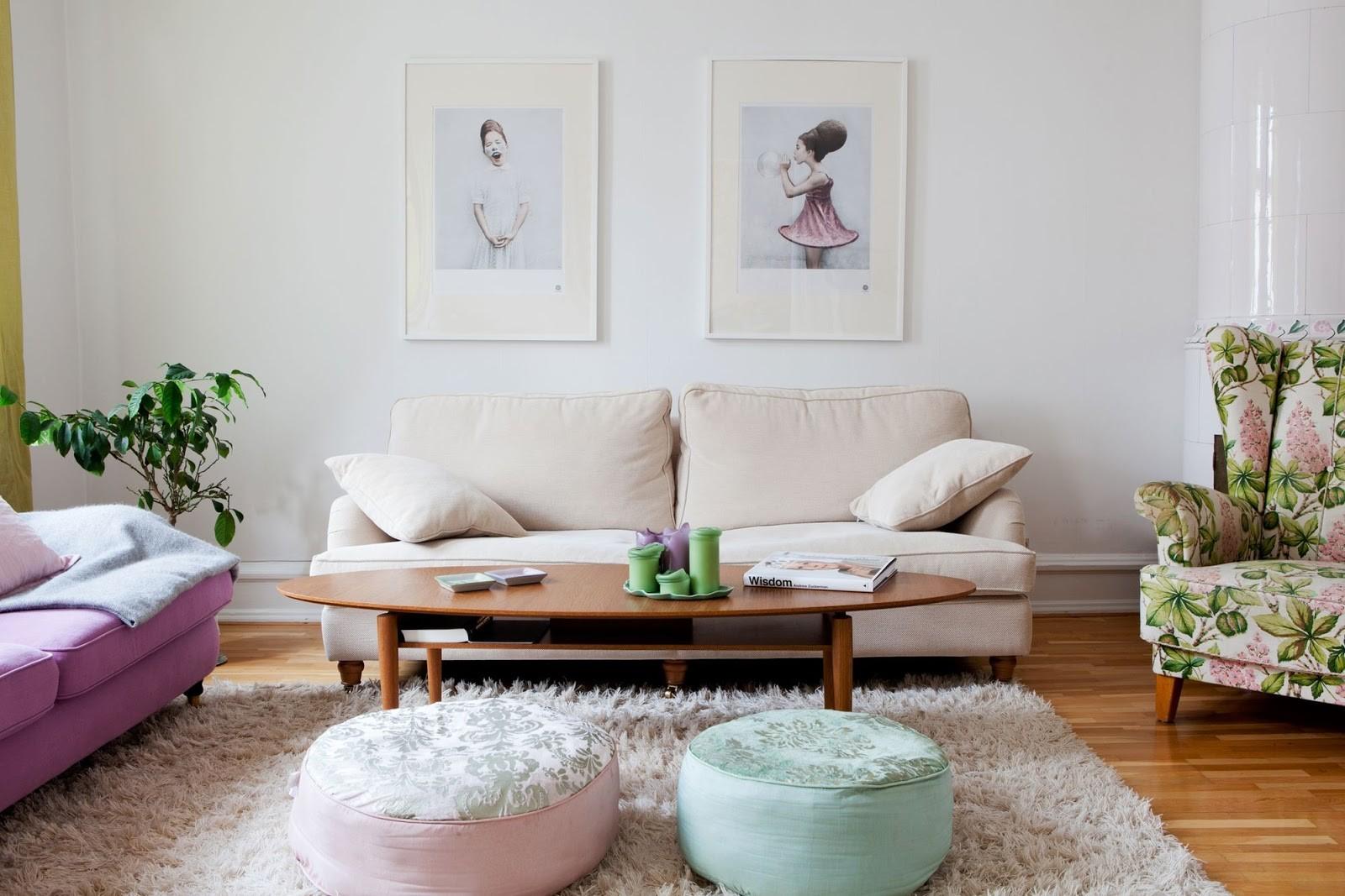 Colorful furniture Scandinavian inspired living room