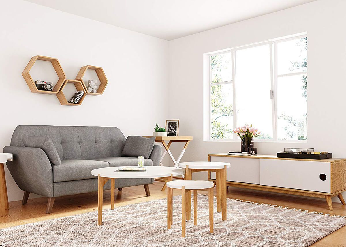 What color palette is typically used in a Scandinavian living room?