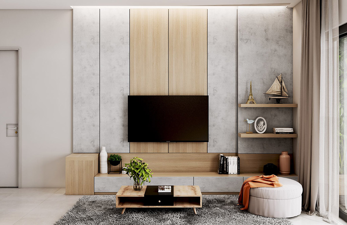 Helle TV-Wand aus Holz