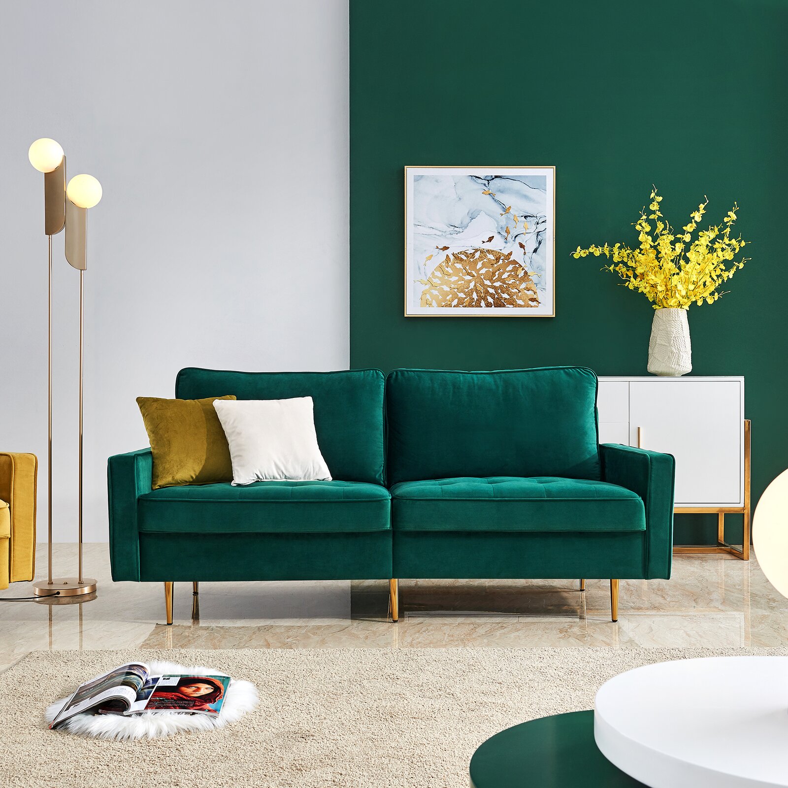 Emerald accents in the living room