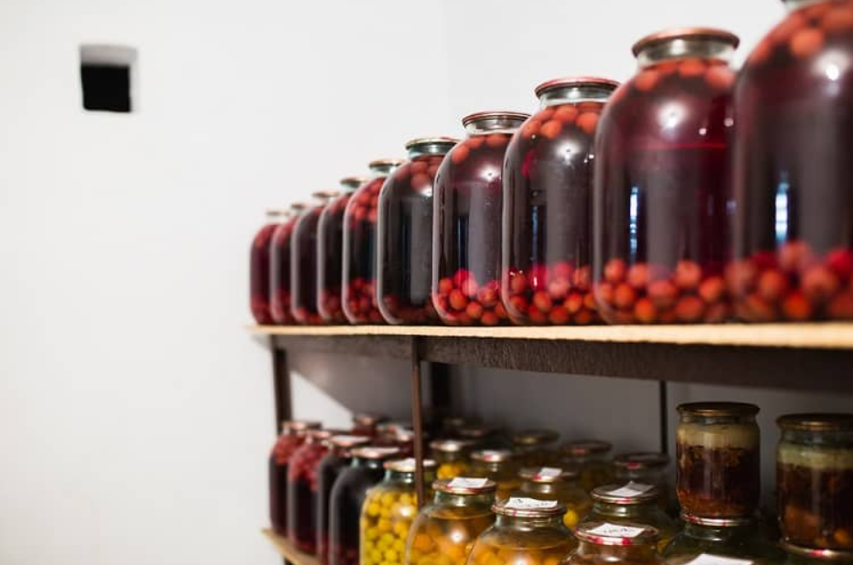 Pantry shelving with preserves