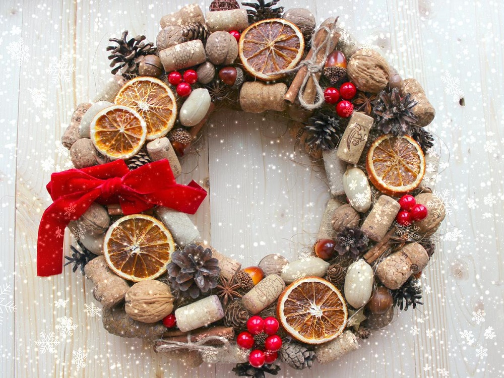 A Christmas centerpiece with dried fruit