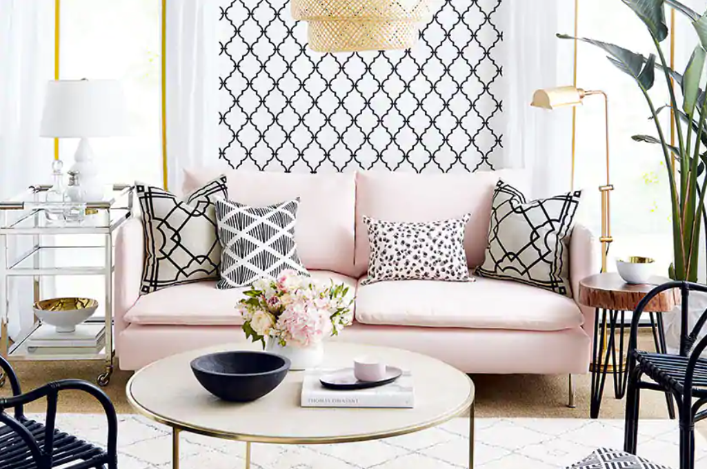 Bohemian style living room pink