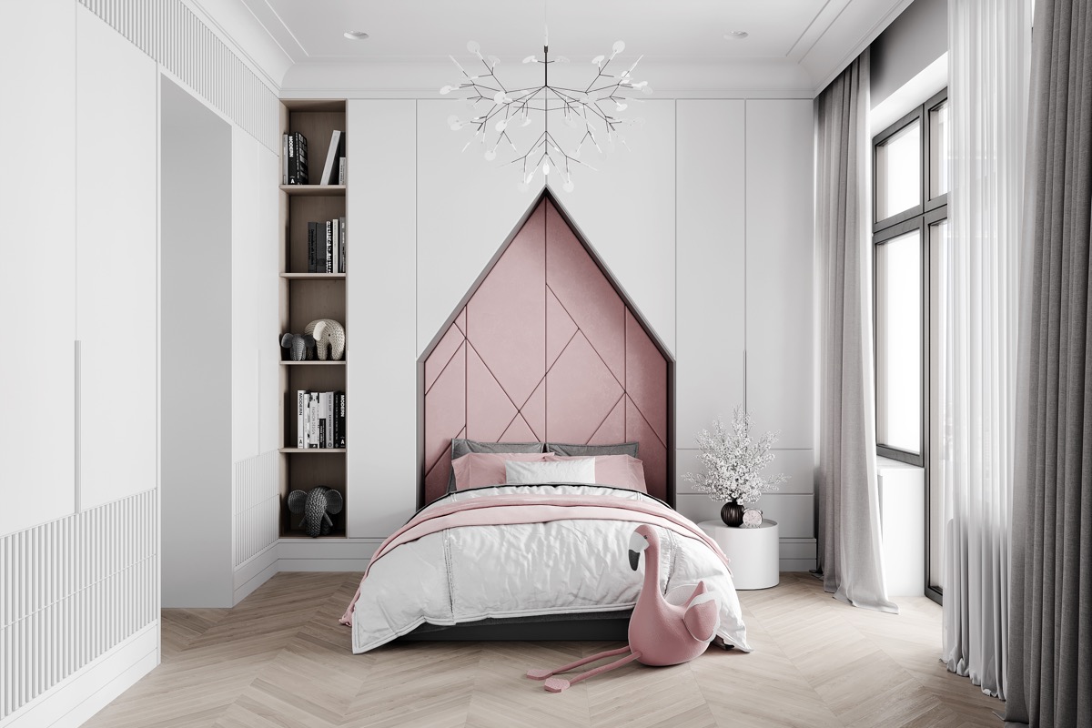 Sypialnia glamour - biała z różowym