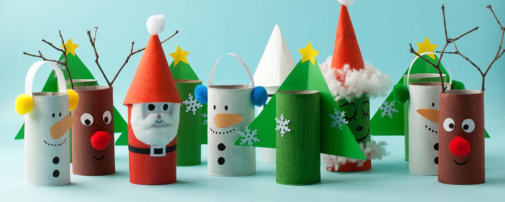 Dekorationen aus Toilettenpapierrollen für Weihnachten