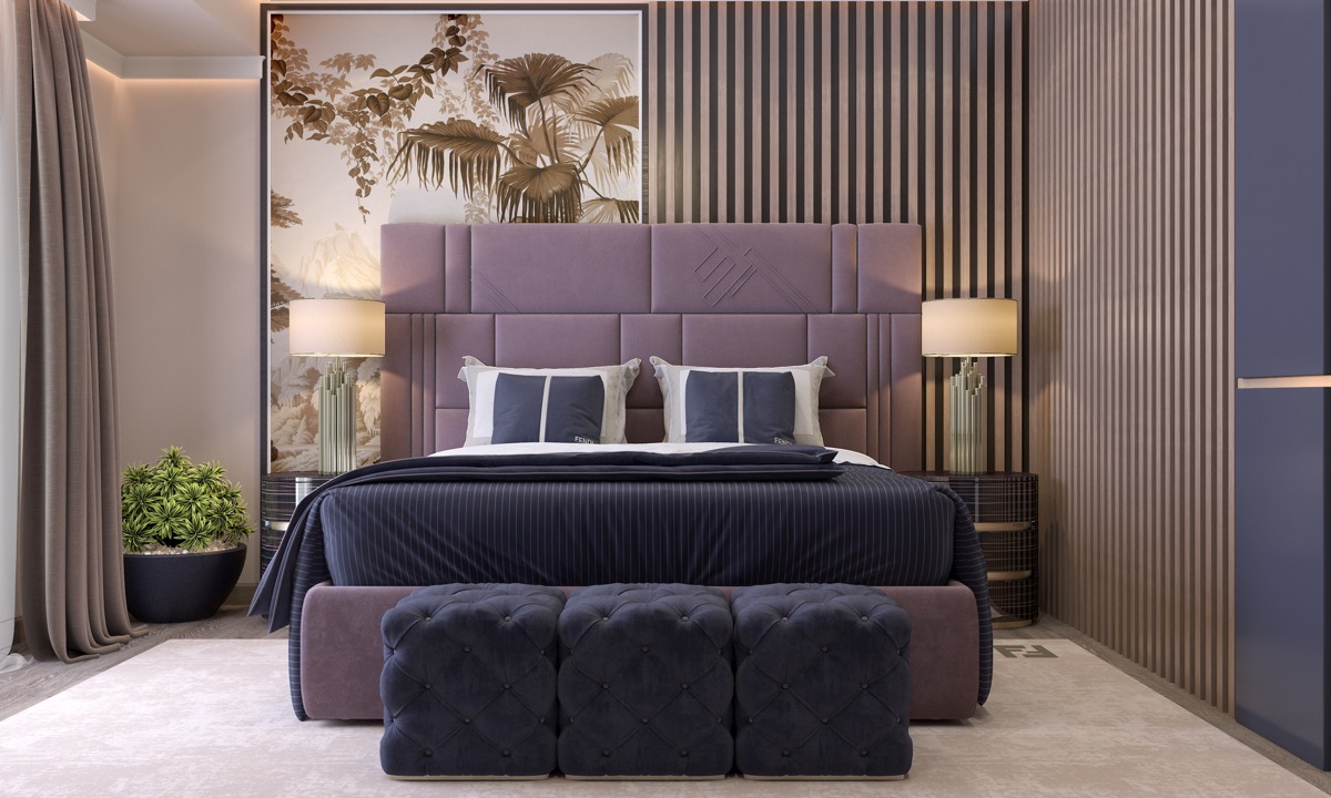 Purple color for bedroom and wood