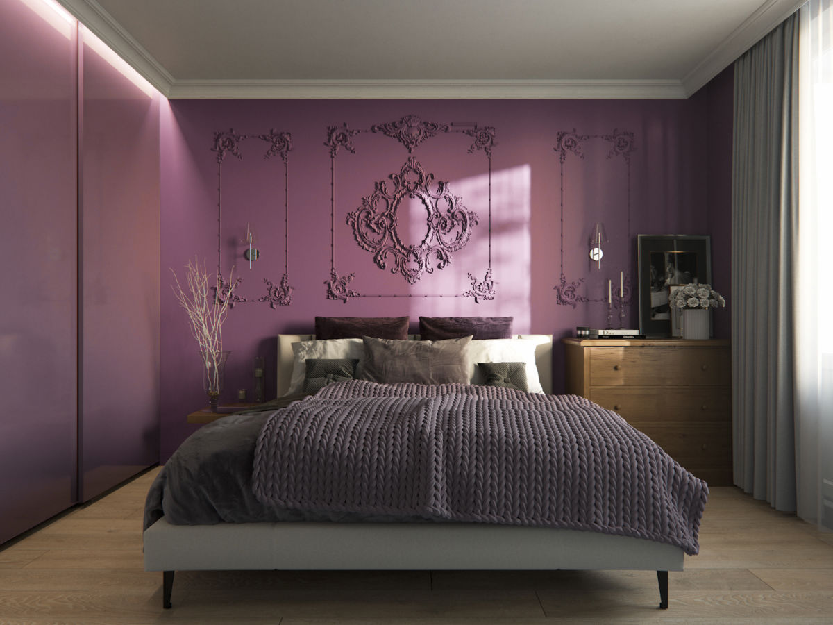 Mocny kolor do sypialni - fiolet w różnych wydaniach