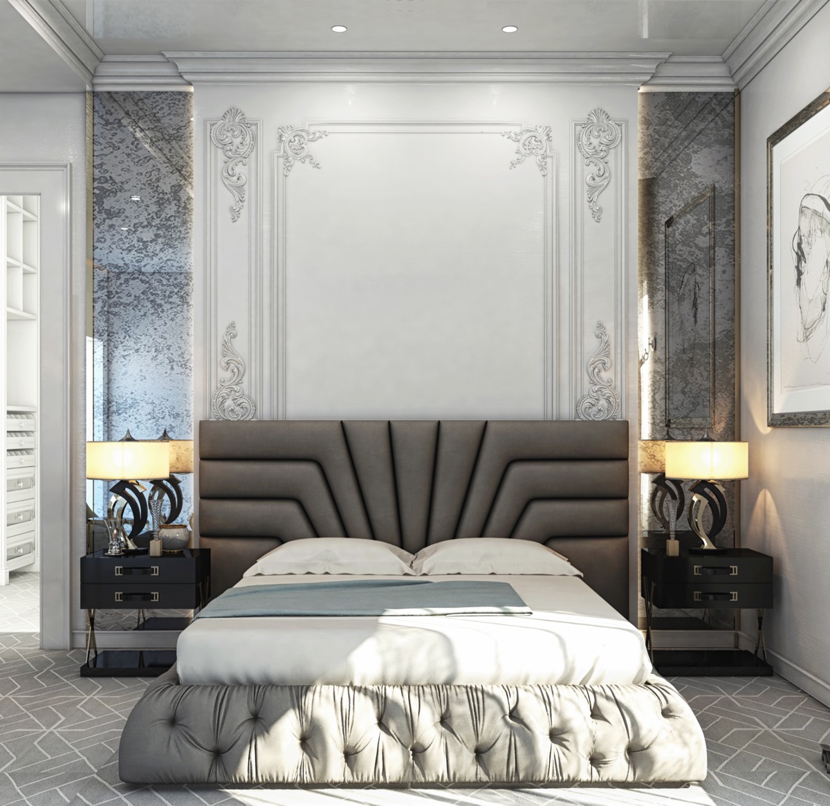 Jakie dodatki i dekoracje może wykorzystać sypialnia w stylu glamour?