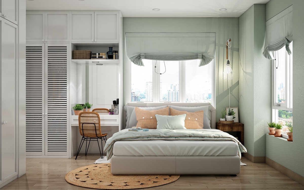 Camera da letto colori verde brillante