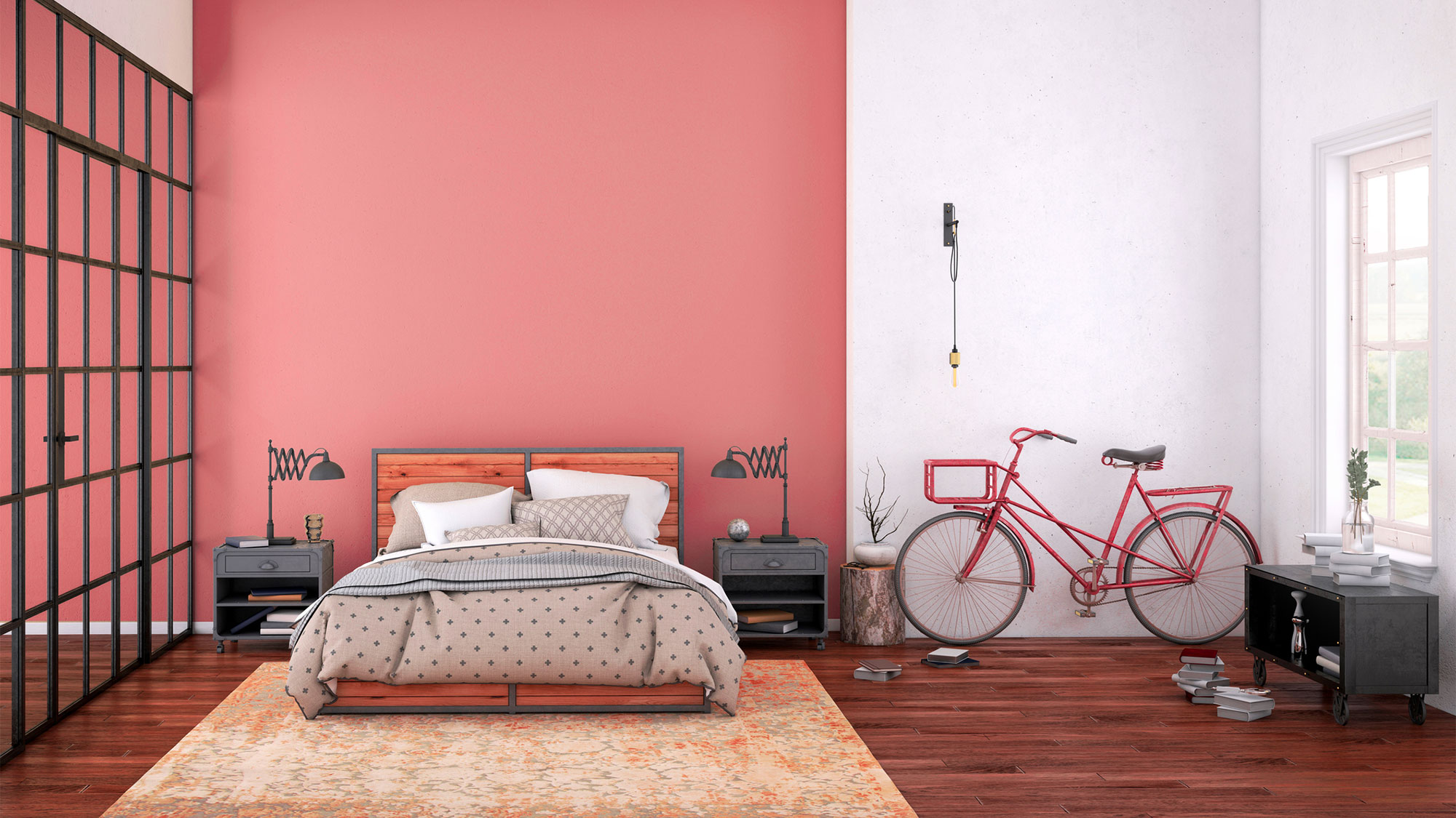 Bedroom color ideas - coral modern interior