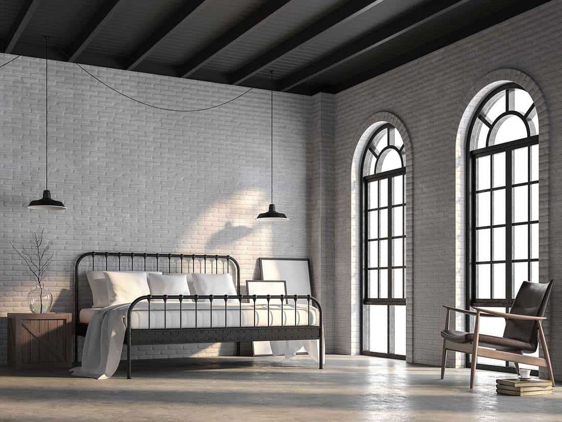 Loft style white bedroom decor