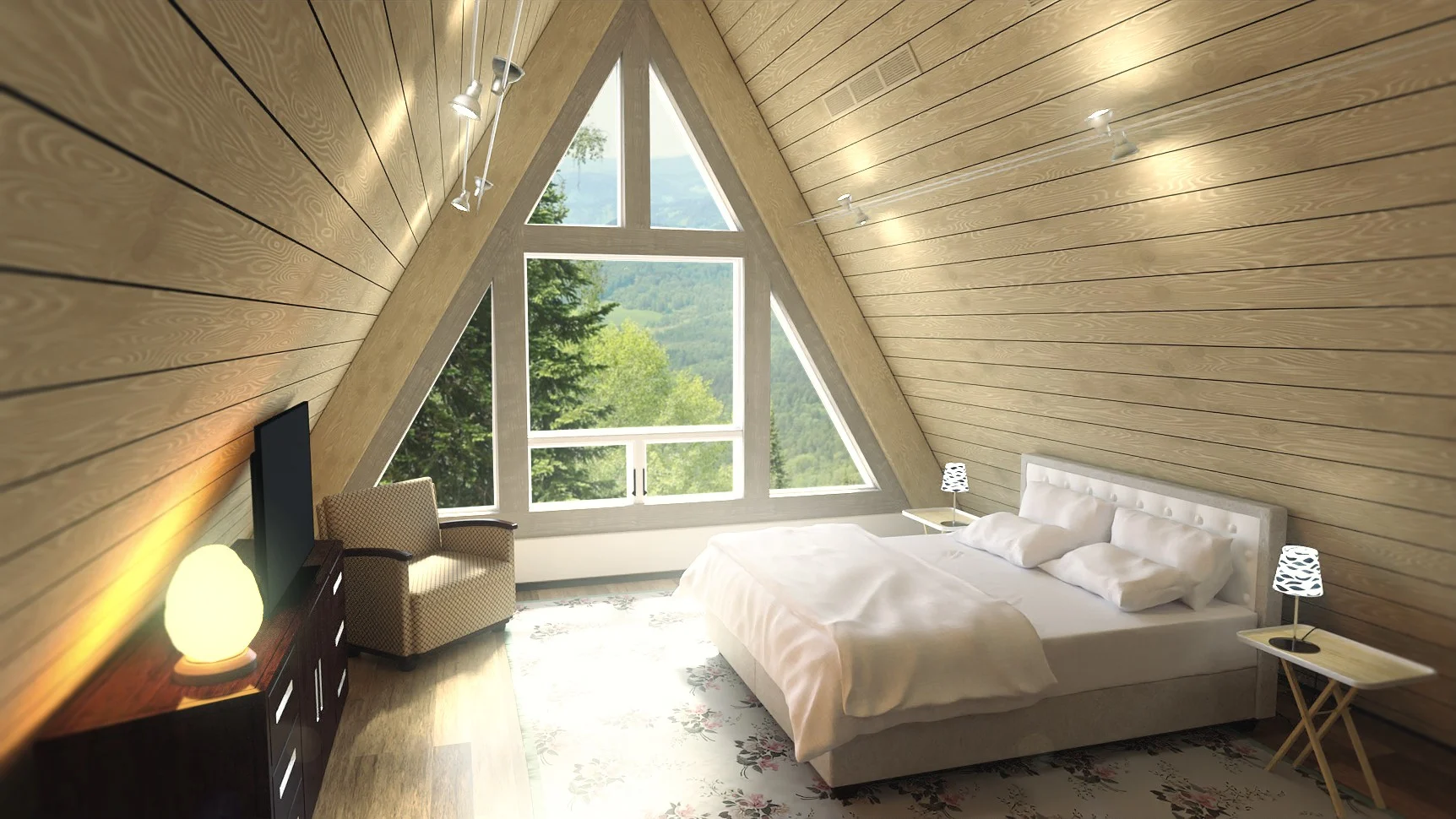 Una finestra della camera da letto in soffitta