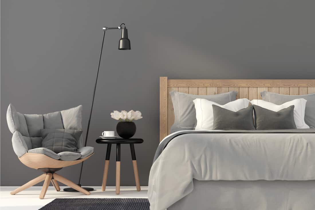 Minimalistisches Schlafzimmer - graue Farbe