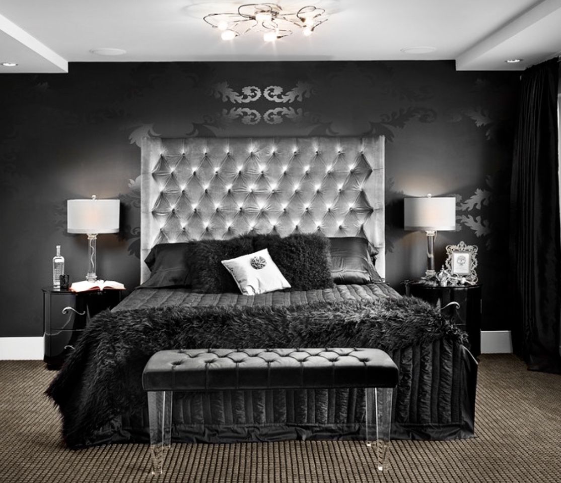 Stylowa sypialnia w stylu glamour ciemna