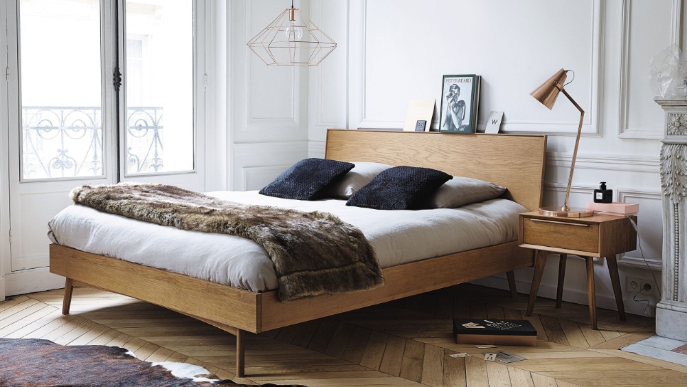 Scandinavian bedroom with wood