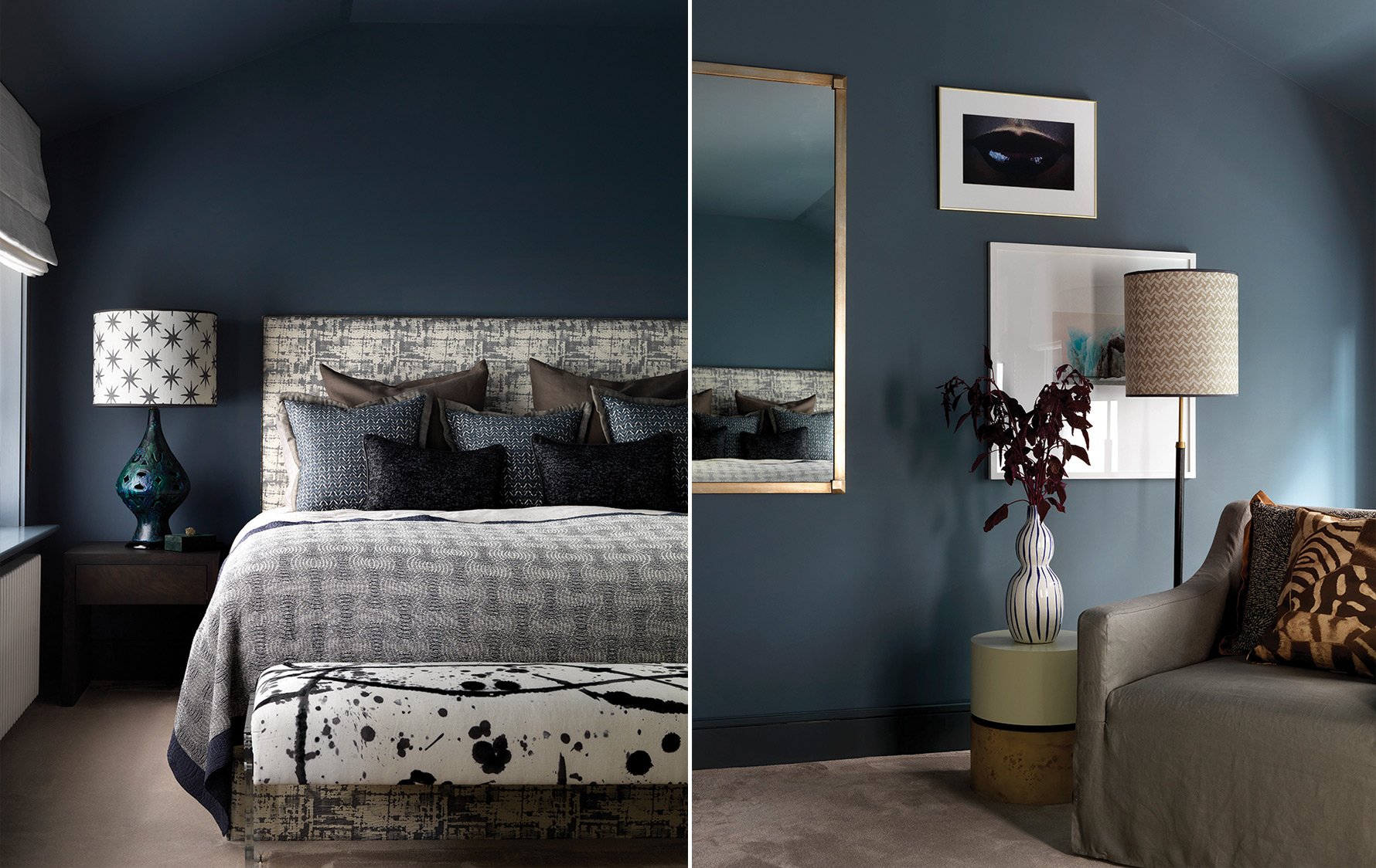 Interessanti colori blu per la camera da letto