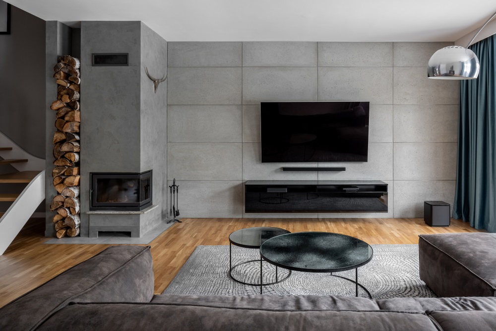 Concrete panels - gray living room