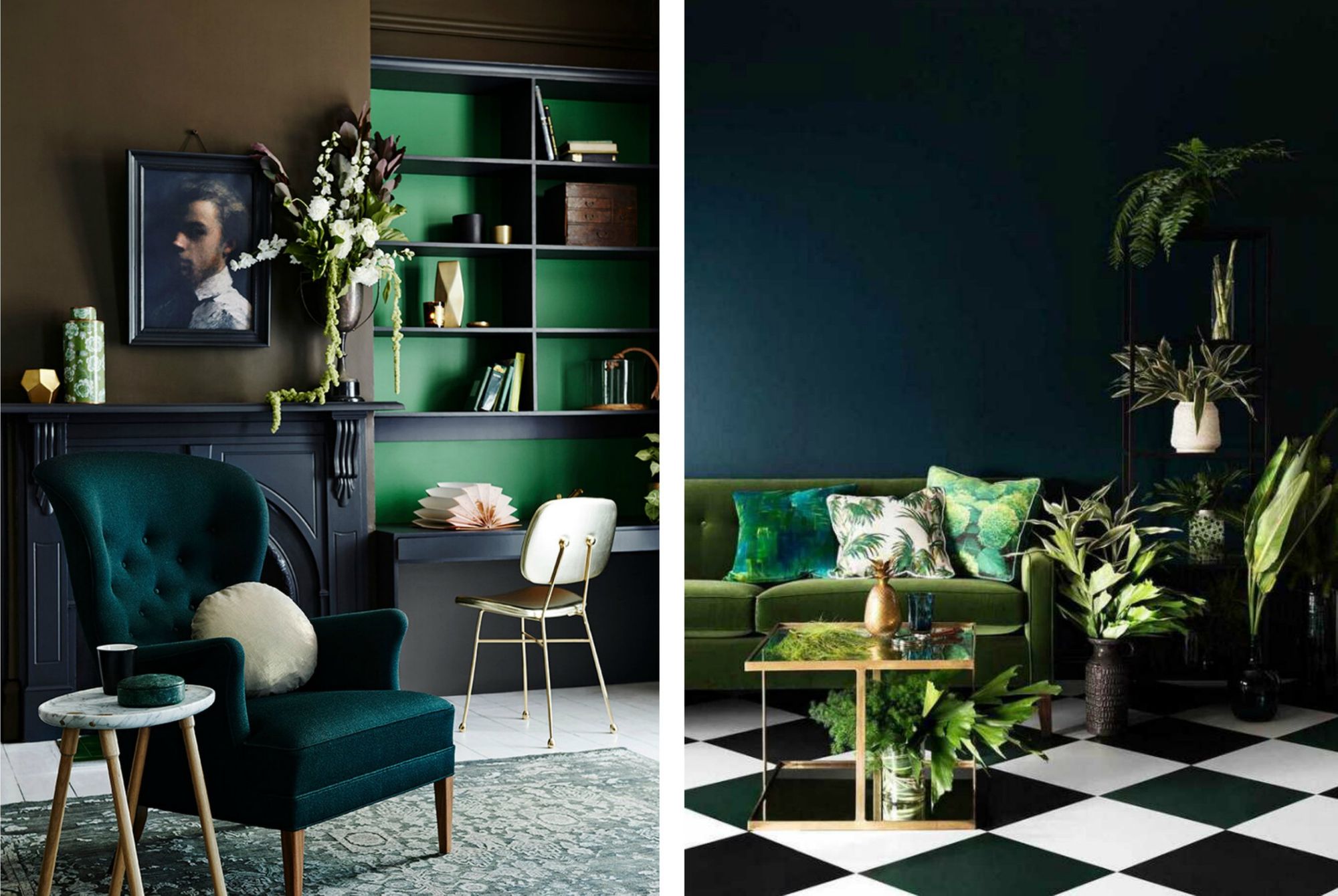 Color accents - emerald green in decorations