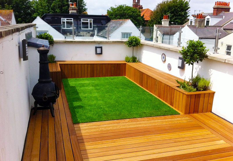 Artificial grass in a section of the balcony