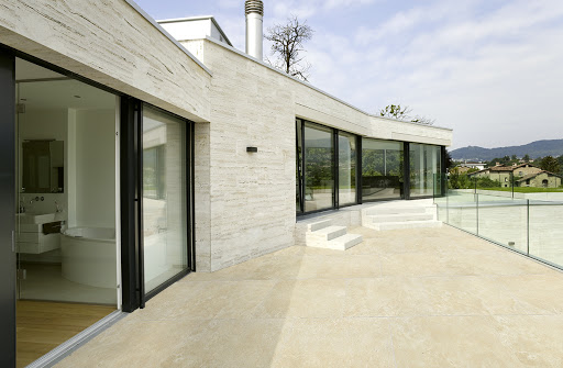 Travertine on a building's elevation