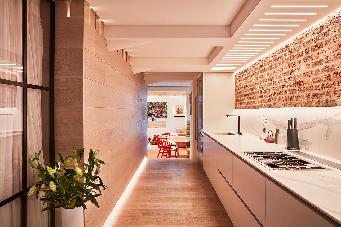 A minimalist narrow kitchen design