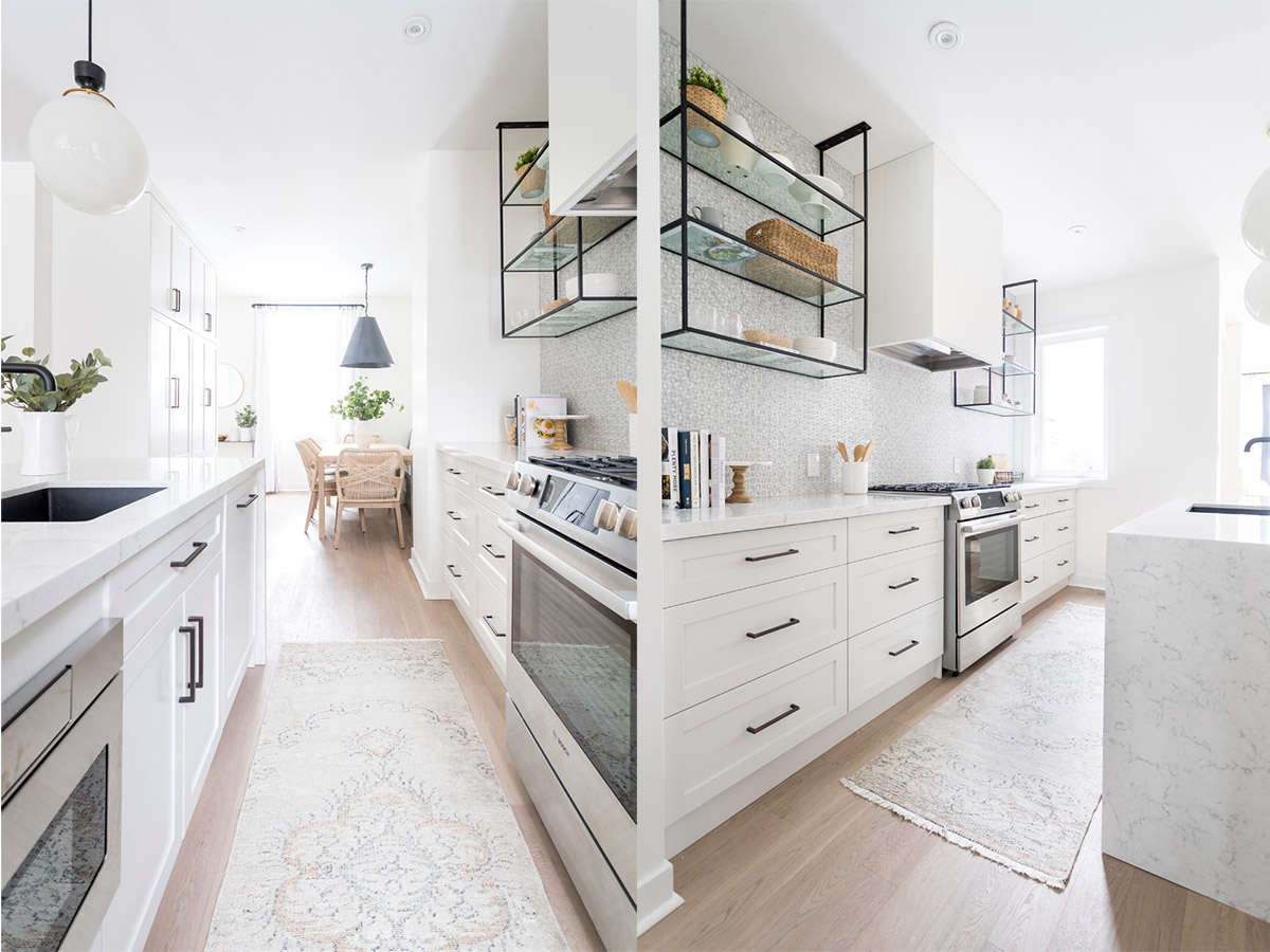 A narrow kitchen in Scandinavian style