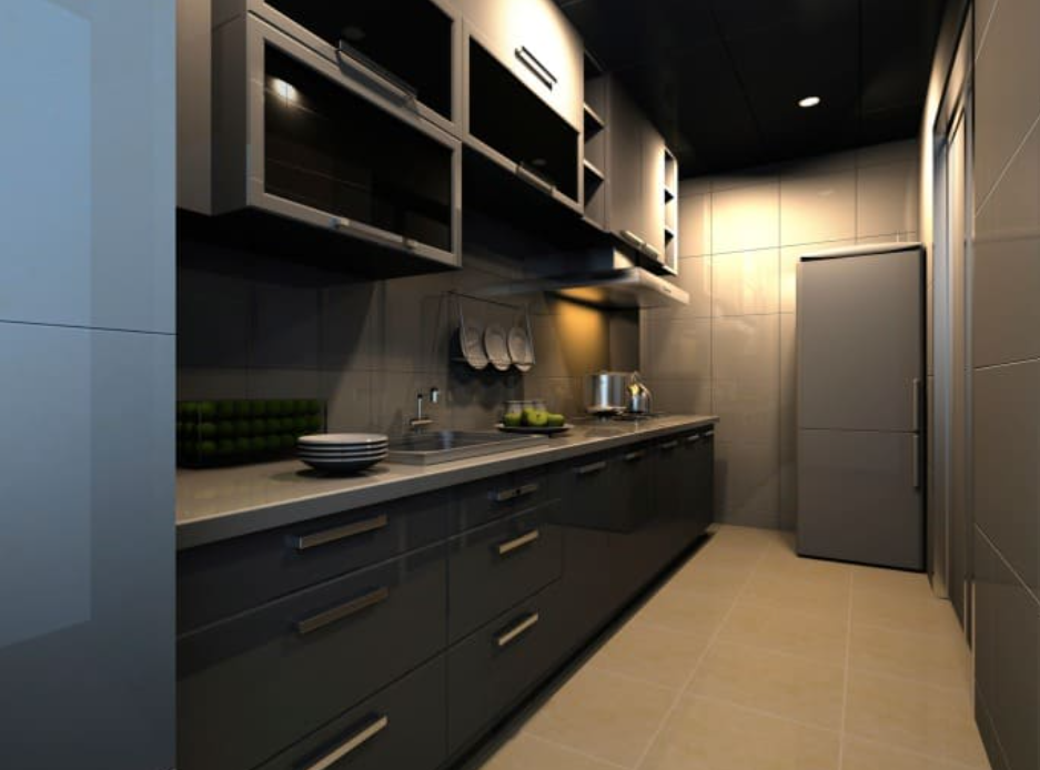 Narrow kitchen design - pick a color accent!