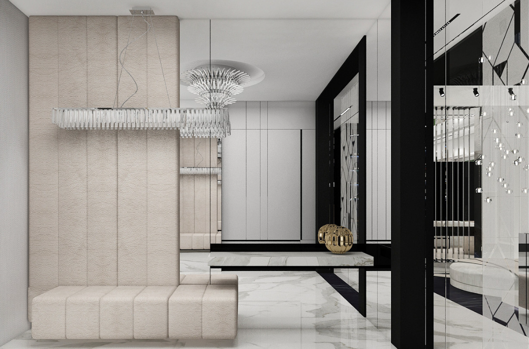 An elegant and small vestibule in glamour style