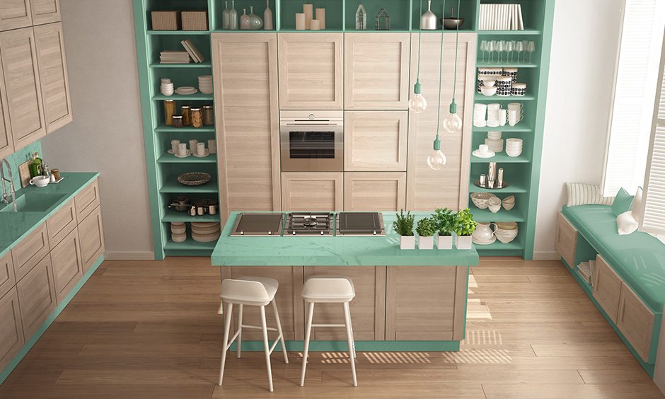 An interesting green kitchen