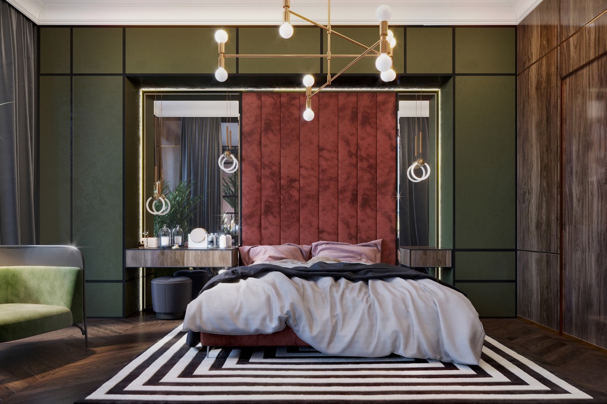 Оливково-зеленая спальня