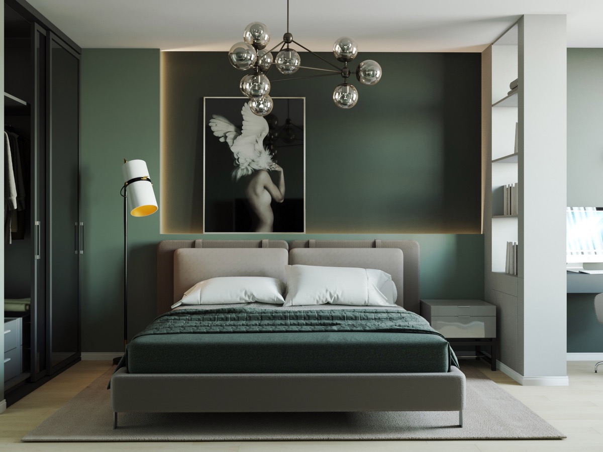 Ein grünes Schlafzimmer - wählen Sie eine kräftige Wandfarbe