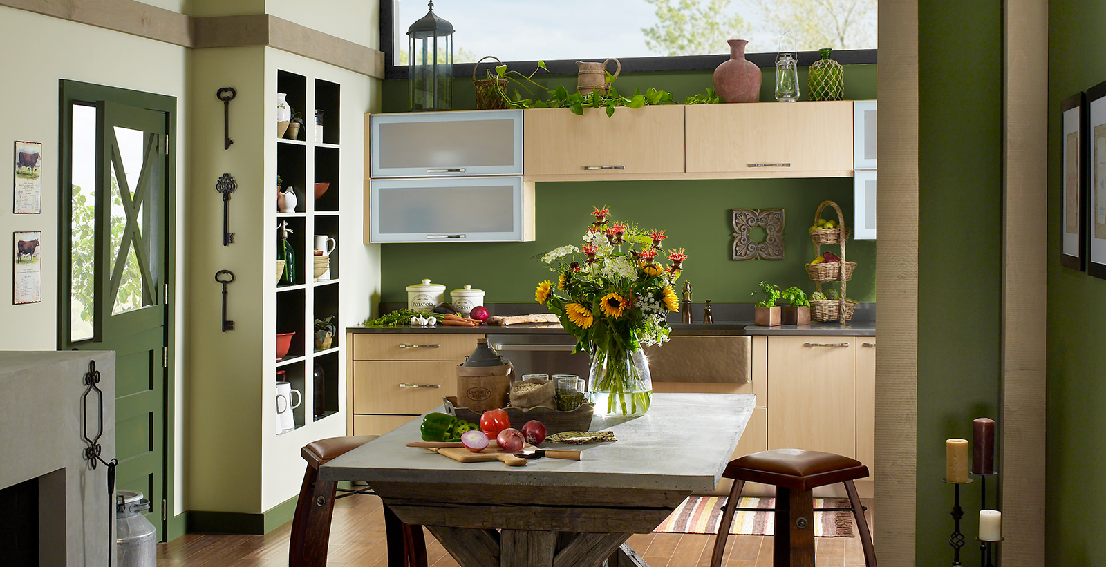 Wände in der Küche - grüne Farbe