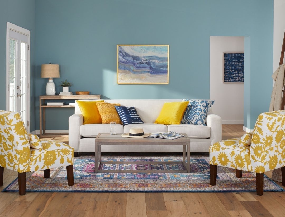 Beliebte Farben im Wohnzimmer - gelb und blau